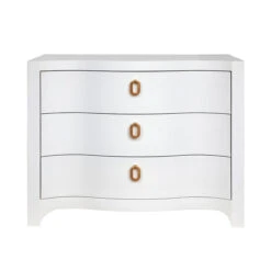Worlds Away Curved Front Chest - Three Drawers - White Textured Linen - Satin Brass Ring Hardware -Worlds Away WA CORA WH 00910.1695066632 ni 43530.1707481675