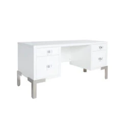 Worlds Away Four Drawer Desk - White Lacquer - Nickel Base -Worlds Away WA COSBY WHN ANGLE 56818.1625172727 ni 73806.1707481679