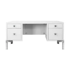 Worlds Away Four Drawer Desk - White Lacquer - Nickel Base -Worlds Away WA COSBY WHN 64558.1619200884 ni 10682.1707481679