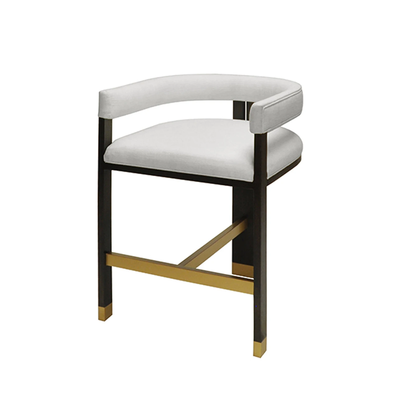 Worlds Away Modern Wooden Accent Counter Stool - White Linen Upholstery 5 Worlds Away Modern Wooden Accent Counter Stool - White Linen Upholstery - Image 5