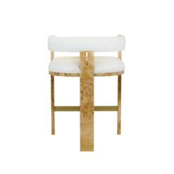 Worlds Away Modern Wooden Accent Counter Stool - Burlwood - White Linen