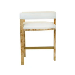 Worlds Away Modern Wooden Accent Counter Stool - Burlwood - White Linen -Worlds Away WA CRUISE BW SIDE 67626.1601671395 ni 71953.1707481680