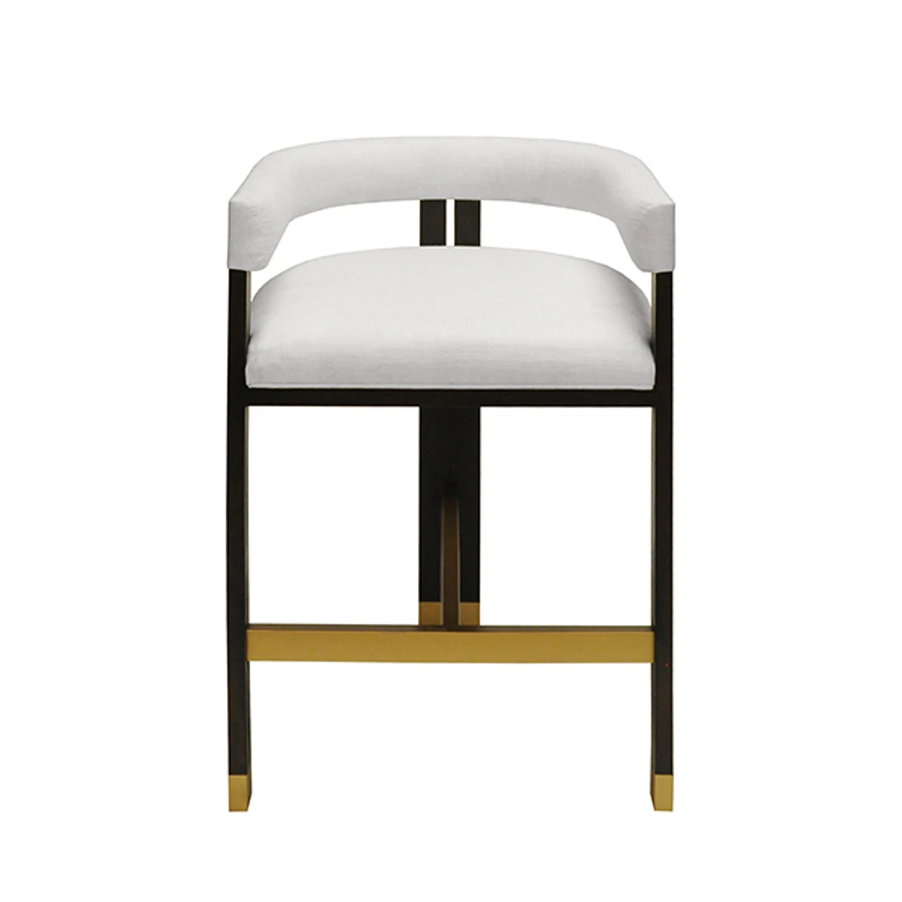 Worlds Away Modern Wooden Accent Counter Stool - White Linen Upholstery 3 Worlds Away Modern Wooden Accent Counter Stool - White Linen Upholstery - Image 3