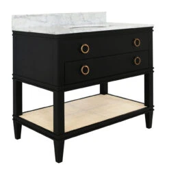 Worlds Away Bath Vanity - Matte Black Lacquer - Open Cane Shelf, White Marble Top, Porcelain Sink, And Antique Brass Ring Hardware 14 Worlds Away Bath Vanity - Matte Black Lacquer - Open Cane Shelf, White Marble Top, Porcelain Sink, And Antique Brass Ring Hardware -Worlds Away WA CUTLER BLK ANGLE 86479.1695066547 ni 16194.1707481681
