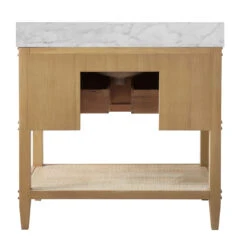 Worlds Away Bath Vanity - Cerused Oak - Open Cane Shelf, White Marble Top, Porcelain Sink, And Antique Brass Ring Hardware -Worlds Away WA CUTLER CO BACK 65359.1695066501 ni 71145.1707481682