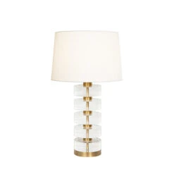 Worlds Away Acrylic And Brushed Brass Stack Lamp - White Linen Shade -Worlds Away WA CYBILL BBR LIT 60309.1681317406 ni 90092.1707481683