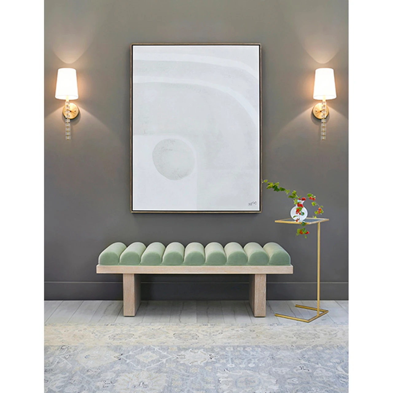 Worlds Away One Light Sconce - Acrylic And Brushed Brass - White Linen Shade - Image 3