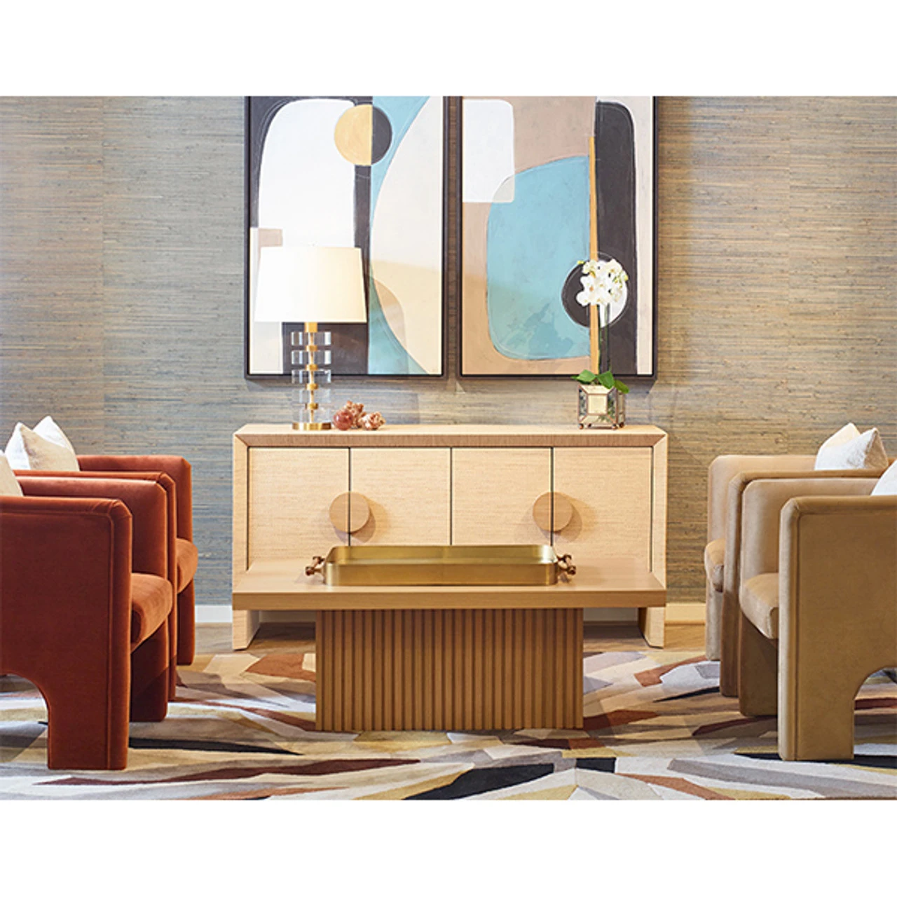 Worlds Away Acrylic And Brushed Brass Stack Lamp - White Linen Shade - Image 7