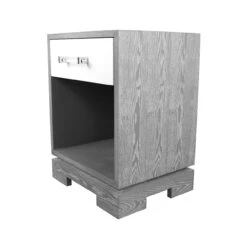 Worlds Away Side Table, Grey Cerused Oak Case/White Drwr/Includes Brass & Nickel Hrdwr Options W Acrylic Rod -Worlds Away WA DAKOTA GCO ANGLE 03290.1591636058 ni 72831.1707481684