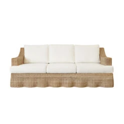 Worlds Away Lawson Style Sofa - Natural Rattan - Scalloped Skirt And Ivory Linen Cushions -Worlds Away WA DAPHNE 40749.1695066351 ni 15624.1707481685