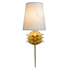 Worlds Away Delilah Gold Leaf One Arm Sconce With 3 Layer Leaf Motif & White Linen Shade -Worlds Away WA DELILAH G LIT 90719.1591647200 ni 18935.1707478848
