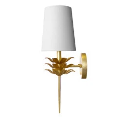 Worlds Away Delilah Gold Leaf One Arm Sconce With 3 Layer Leaf Motif & White Linen Shade -Worlds Away WA DELILAH G SIDE 27898.1591647200 ni 04896.1707478848