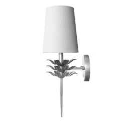 Worlds Away Delilah Silver Leaf One Arm Sconce With 3 Layer Leaf Motif & White Linen Shade -Worlds Away WA DELILAH s SIDE 99006.1591647591 ni 93286.1707478849
