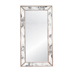 Worlds Away Rectangular Antiqued Floor Mirror - Silver Leafed Edging