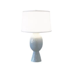 Worlds Away Tall Bulb Shape Ceramic Table Lamp - White Linen Shade - Light Blue -Worlds Away WA DOVER LBL LIT 79968.1664815630 ni 74425.1707481693