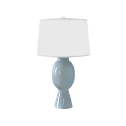 Worlds Away Tall Bulb Shape Ceramic Table Lamp - White Linen Shade - Light Blue -Worlds Away WA DOVER LBL 42972.1664815630 ni 17850.1707481692
