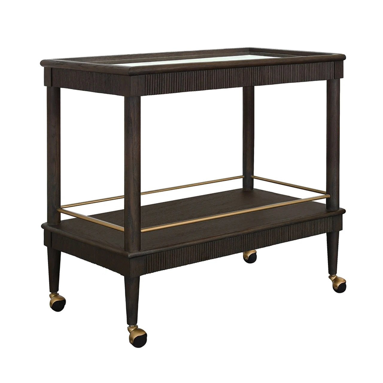 Worlds Away Classic Bar Cart - Fluted Detail - Espresso Oak 4 Worlds Away Classic Bar Cart - Fluted Detail - Espresso Oak - Image 4