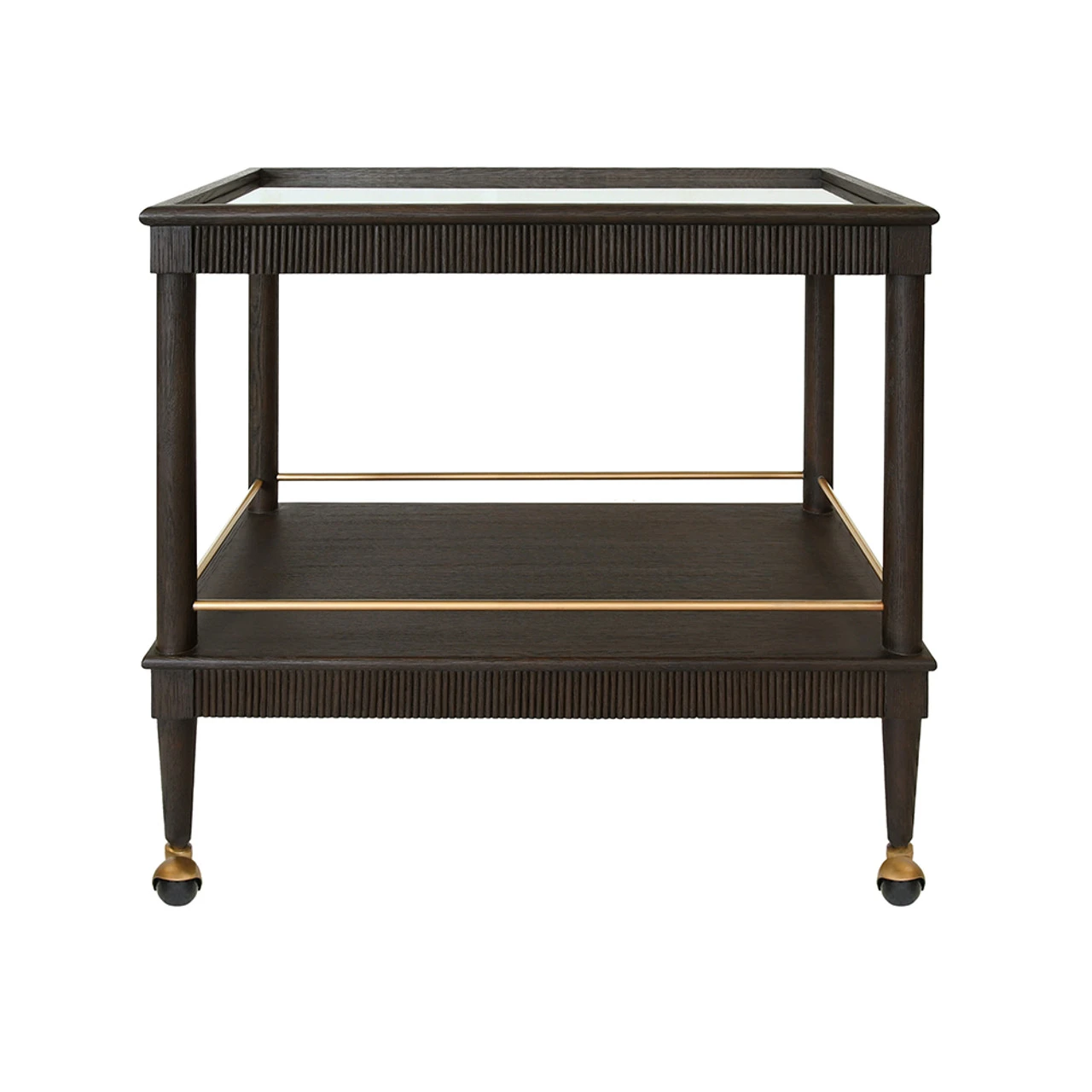 Worlds Away Classic Bar Cart - Fluted Detail - Espresso Oak 2 Worlds Away Classic Bar Cart - Fluted Detail - Espresso Oak - Image 2