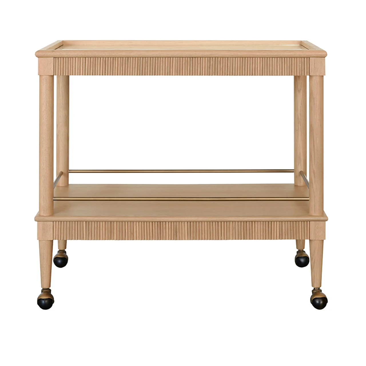 Worlds Away Classic Bar Cart - Fluted Detail - Natural Oak 1 Worlds Away Classic Bar Cart - Fluted Detail - Natural Oak