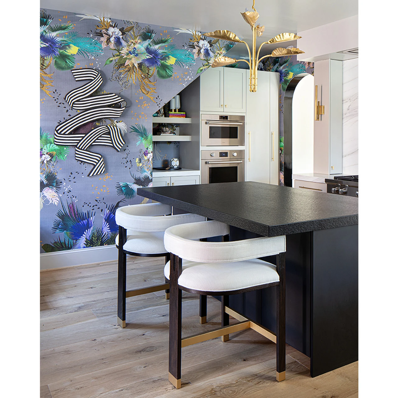 Worlds Away Modern Wooden Accent Counter Stool - White Linen Upholstery 2 Worlds Away Modern Wooden Accent Counter Stool - White Linen Upholstery - Image 2