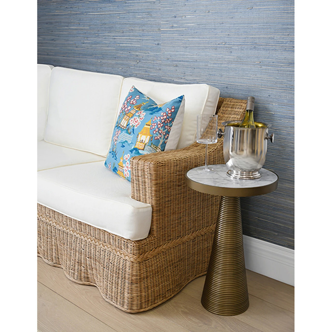 Worlds Away Side Table - Ribbed Antique Brass Tapered Base And White Marble Top 2 Worlds Away Side Table - Ribbed Antique Brass Tapered Base And White Marble Top - Image 2