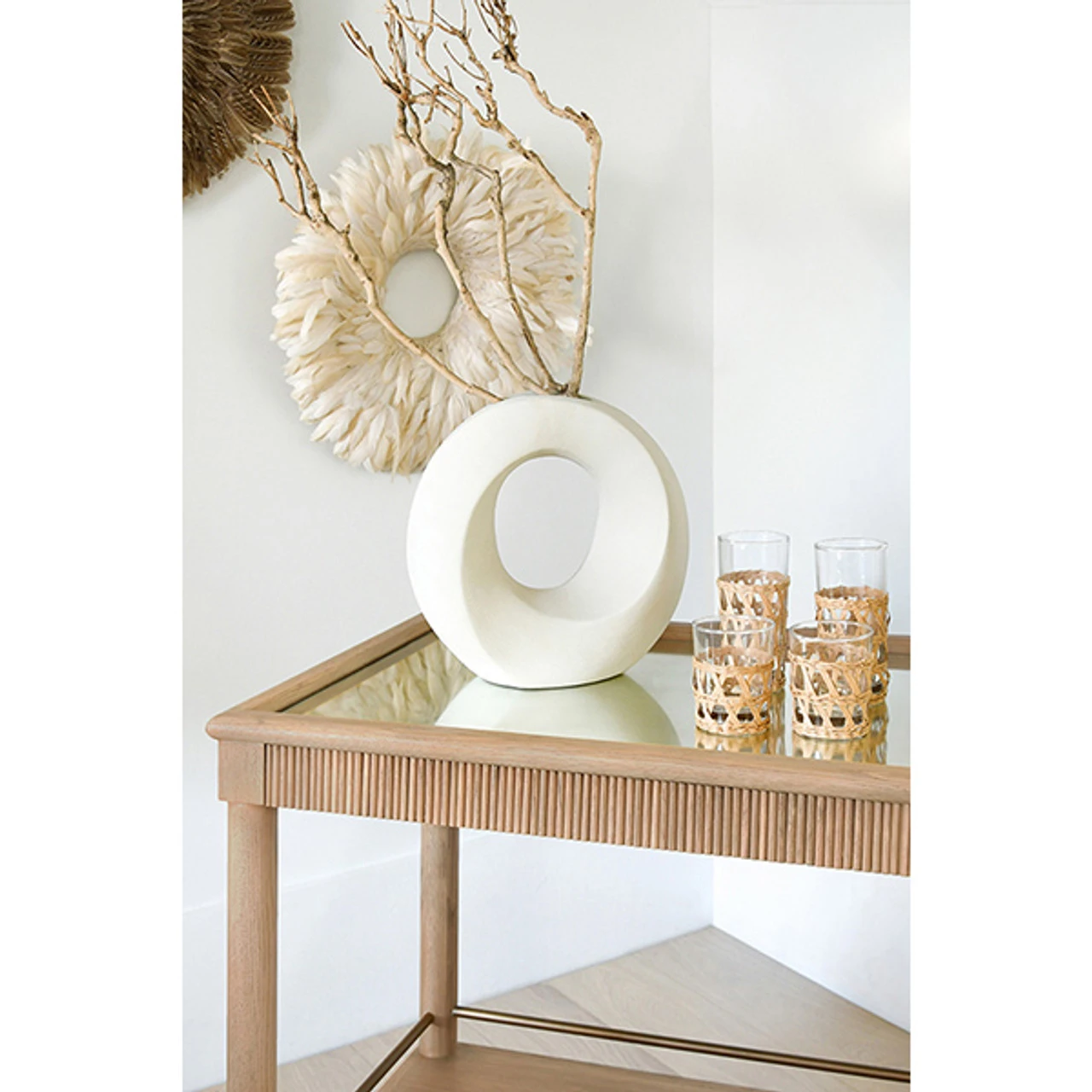 Worlds Away Classic Bar Cart - Fluted Detail - Natural Oak 3 Worlds Away Classic Bar Cart - Fluted Detail - Natural Oak - Image 3