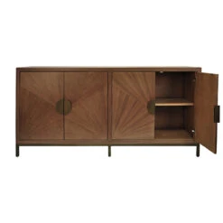 Worlds Away Radial Walnut Cabinet - Painted Bronze Legs And Hardware