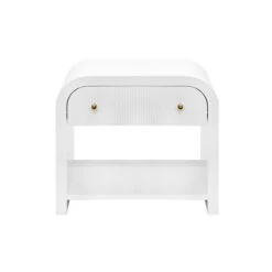 Worlds Away Waterfall Edge Side Table - Fluted Drawer Front - White Lacquer
