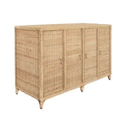 Worlds Away Four Door Buffet - Fully Wrapped Rattan - Satin Brass Pulls -Worlds Away WA EVANDER ANGLE 14597.1695066059 ni 25507.1707481699