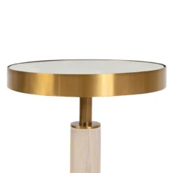 Worlds Away Round Cigar Table - Antique Brass Detail And Mirror Top - Cerused Oak