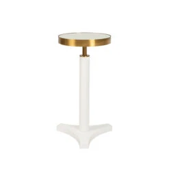 Worlds Away Round Cigar Table - Antique Brass Detail And Mirror Top - White Lacquer -Worlds Away WA FENWAY WH ANGLE 1 46442.1665430190 ni 79671.1707481701