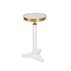 Worlds Away Round Cigar Table - Antique Brass Detail And Mirror Top - White Lacquer -Worlds Away WA FENWAY WH ANGLE 2 43364.1665430191 ni 37592.1707481701