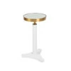 Worlds Away Round Cigar Table - Antique Brass Detail And Mirror Top - White Lacquer