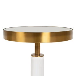 Worlds Away Round Cigar Table - Antique Brass Detail And Mirror Top - White Lacquer -Worlds Away WA FENWAY WH DETAIL 63608.1665177888 ni 10296.1707481701