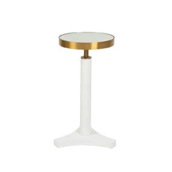 Worlds Away Round Cigar Table - Antique Brass Detail And Mirror Top - White Lacquer -Worlds Away WA FENWAY WH 67468.1665430195 ni 92968.1707481701