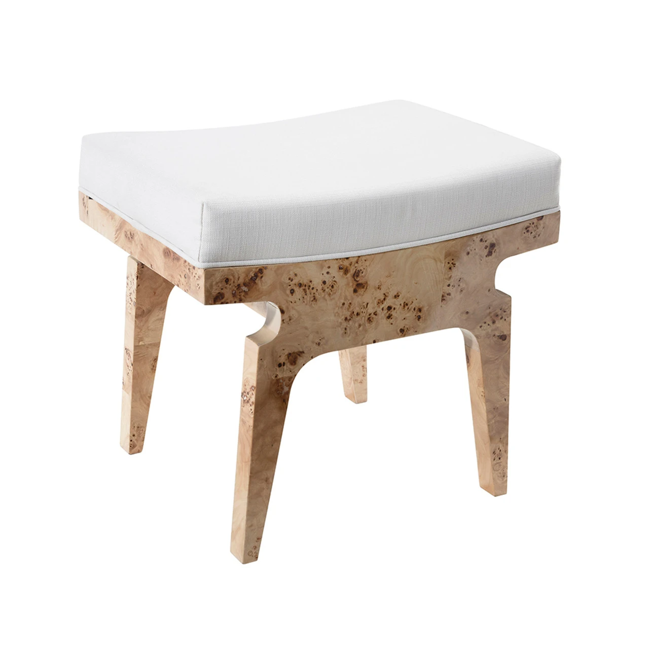 Worlds Away Rectangular Stool - White Linen Cushion - Burl Wood 4 Worlds Away Rectangular Stool - White Linen Cushion - Burl Wood - Image 4