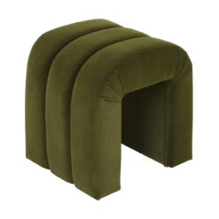 Worlds Away Horizontal Channeled Stool - Olive Green Velvet -Worlds Away WA FINCH OLV 89129.1695065529 ni 58159.1707481705