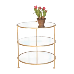Worlds Away 3-Tier Gold Leaf Table With Mirrored Shelves
