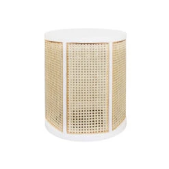 Worlds Away Cane Side Table - Matte White Lacquer Wood Frame