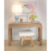 Worlds Away Rectangular Stool - White Linen Cushion - Burl Wood