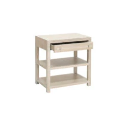 Worlds Away Side Table - Cerused Oak/Includes Brass & Nickel Hrdwr Options W Acrylic Rod -Worlds Away WA GARBO CON DRAWER OPEN 74125.1581434463 ni 46552.1707481707