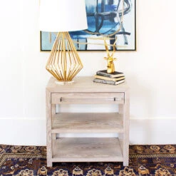 Worlds Away Side Table - Cerused Oak/Includes Brass & Nickel Hrdwr Options W Acrylic Rod -Worlds Away WA GARBO CON LIFESTYLE 03494.1581434466 ni 99263.1707481707