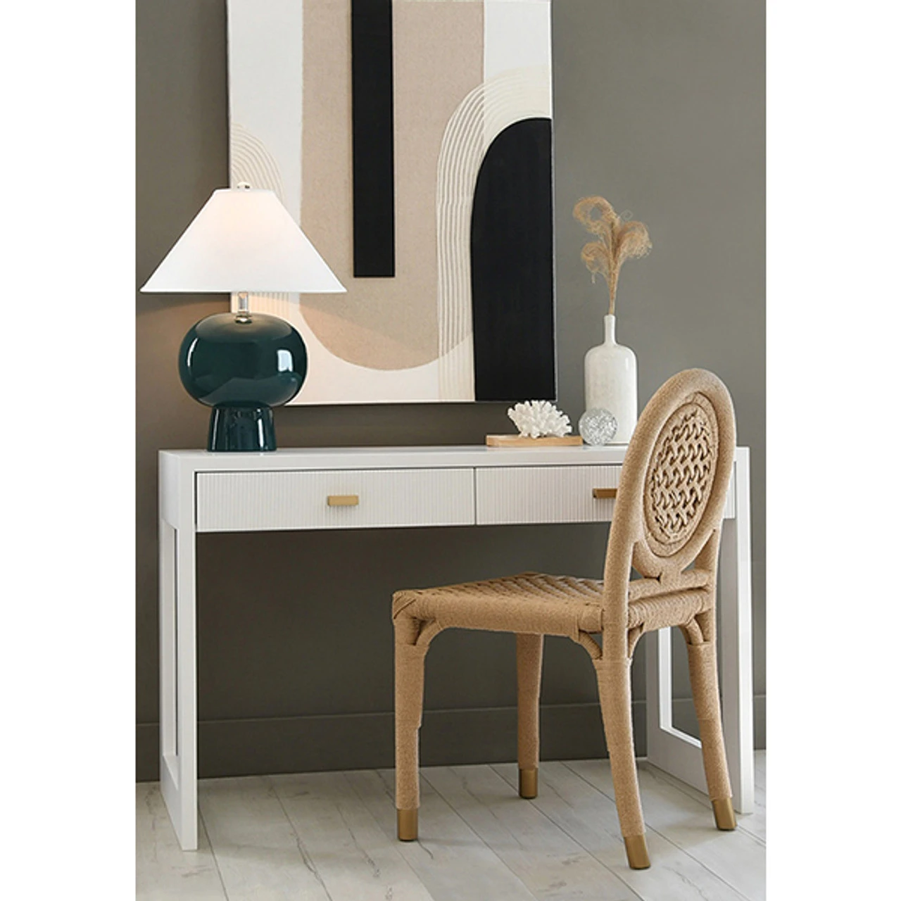 Worlds Away Two Drawer Desk - Fluted Detail - Matte White Lacquer 8 Worlds Away Two Drawer Desk - Fluted Detail - Matte White Lacquer - Image 8