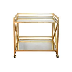 Worlds Away Gerard Gold Leafed "X" Bar Cart With Mirrored Tops