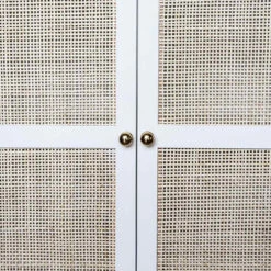 Worlds Away Bar Cabinet - Matte White - Natural Cane Doors
