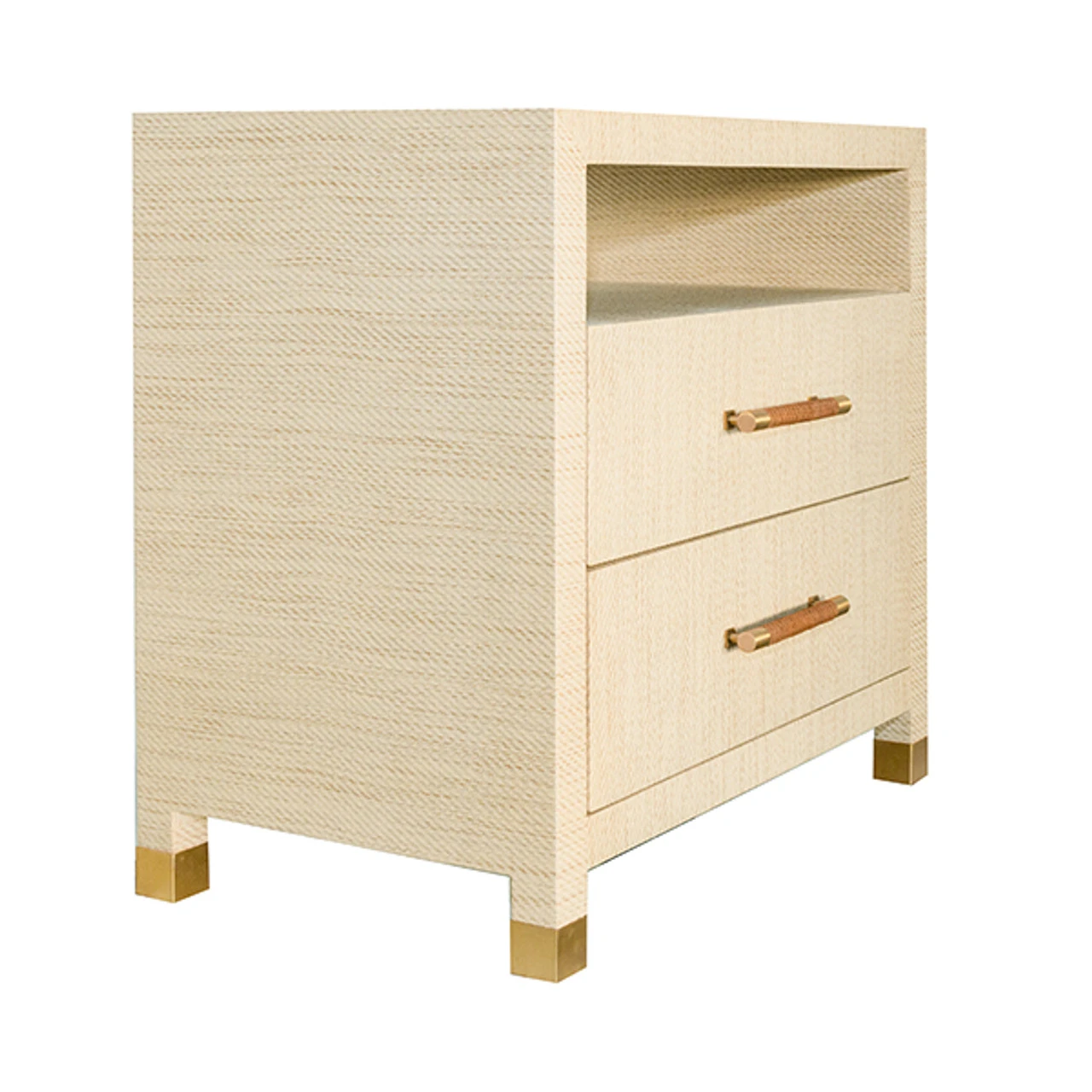 Worlds Away Two Drawer Side Table - Rattan Wrapped Handles - Natural Grasscloth 4 Worlds Away Two Drawer Side Table - Rattan Wrapped Handles - Natural Grasscloth - Image 4