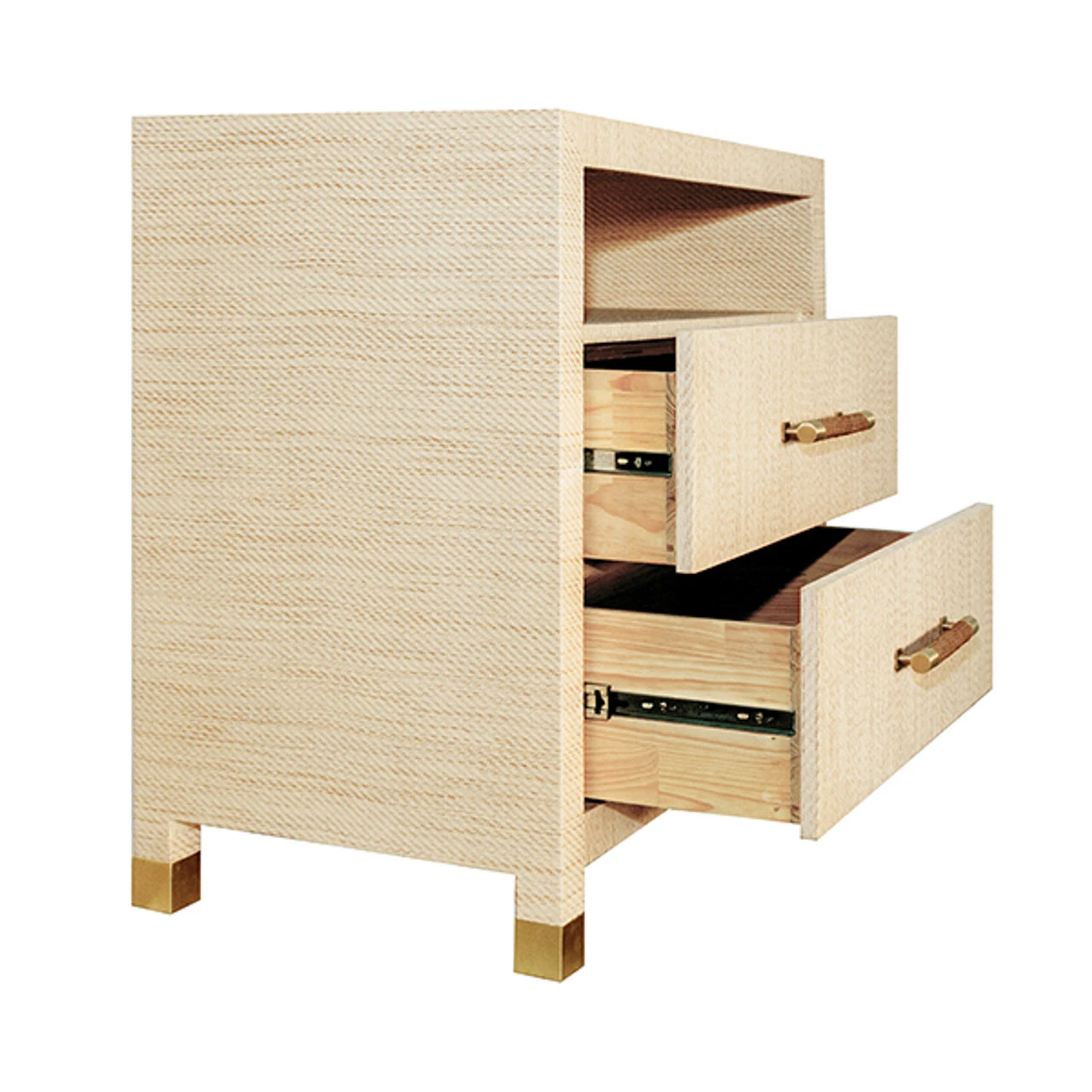 Worlds Away Two Drawer Side Table - Rattan Wrapped Handles - Natural Grasscloth 5 Worlds Away Two Drawer Side Table - Rattan Wrapped Handles - Natural Grasscloth - Image 5