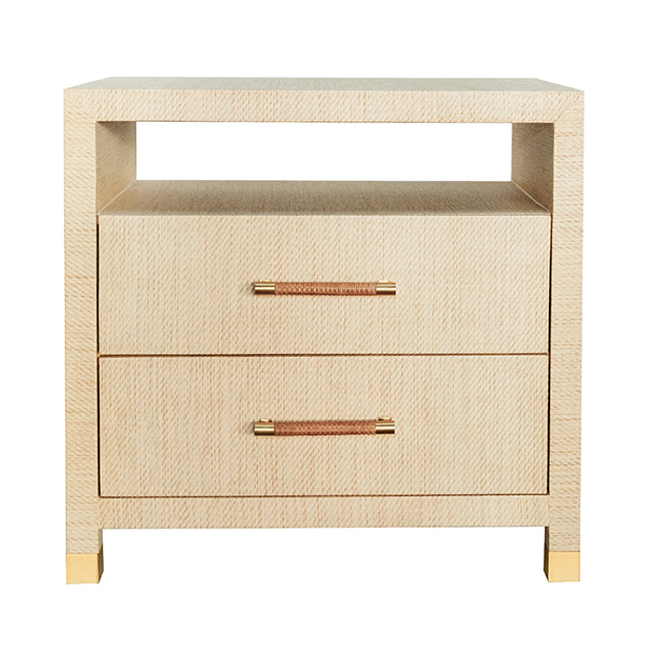 Worlds Away Two Drawer Side Table - Rattan Wrapped Handles - Natural Grasscloth 2 Worlds Away Two Drawer Side Table - Rattan Wrapped Handles - Natural Grasscloth - Image 2
