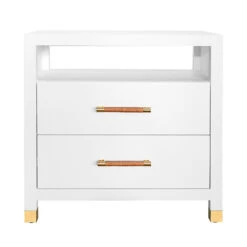 Worlds Away Two Drawer Side Table - Rattan Wrapped Handles - Matte White Lacquer -Worlds Away WA HANCOCK WH 13048.1647957059 ni 39636.1707481716