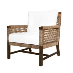 Worlds Away Club Chair - Woven Seagrass Detail And Ivory Linen Cushion -Worlds Away WA HARMON ANGLE 04336.1681315375 ni 10220.1707481717